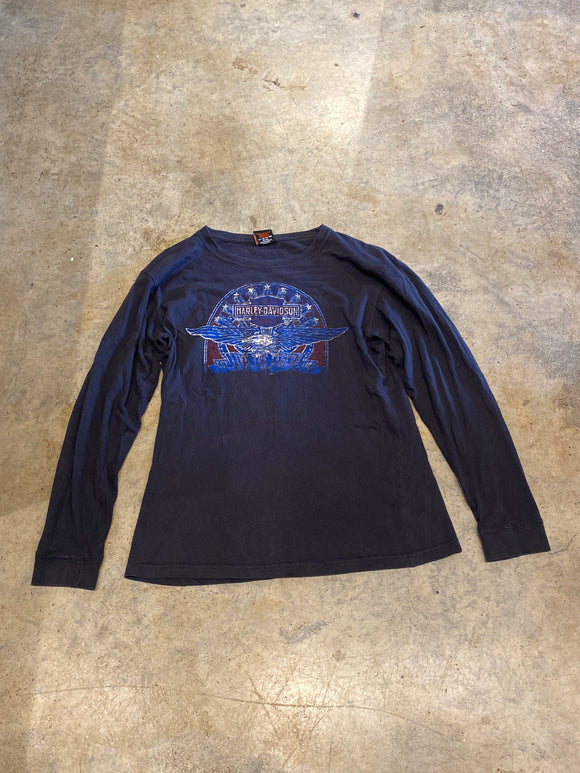 Harley Davidson Long Sleeve Navy Blue Shirt Medium Made in the USA 2005