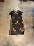 Sheer Embroidered Crane Birds Asian Mesh Transparent Cover Up Y2K Medium Dress