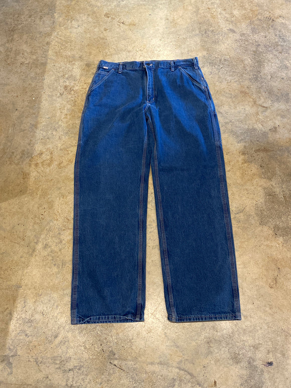 Carhartt 38 34 Navy Blue Mexico Carpenter, fire resistant Denim Jeans FRB13-DNM RV029