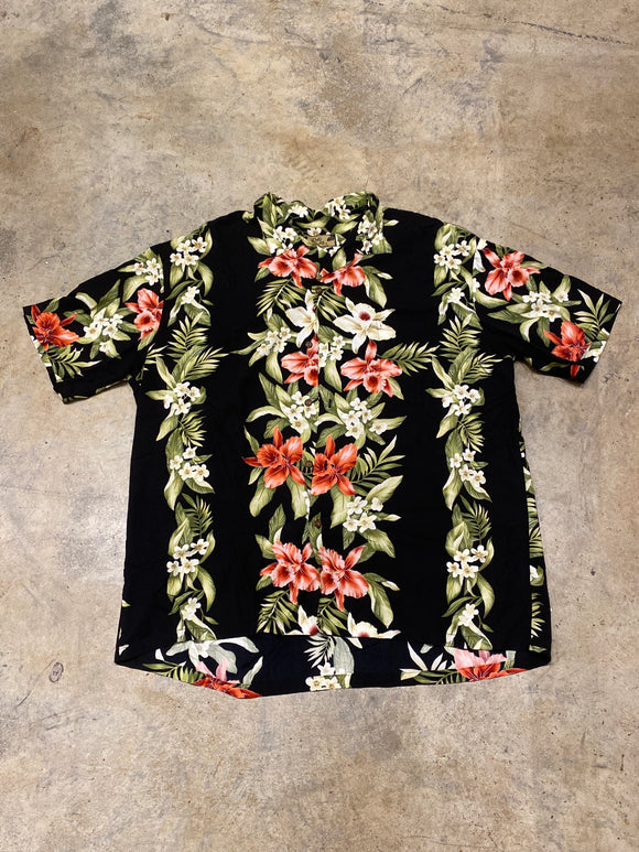 Two Palms Black Hawaiian Button Up SS Shirt Large