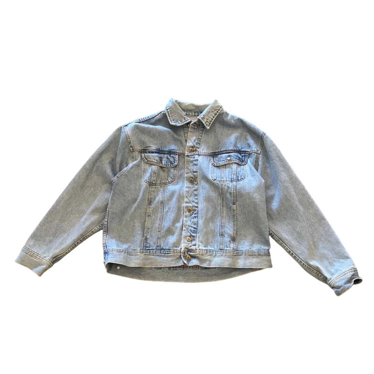 President Stone Denim Button Up Jacket Moto Buttons Trucker Oversized XLarge Vintage
