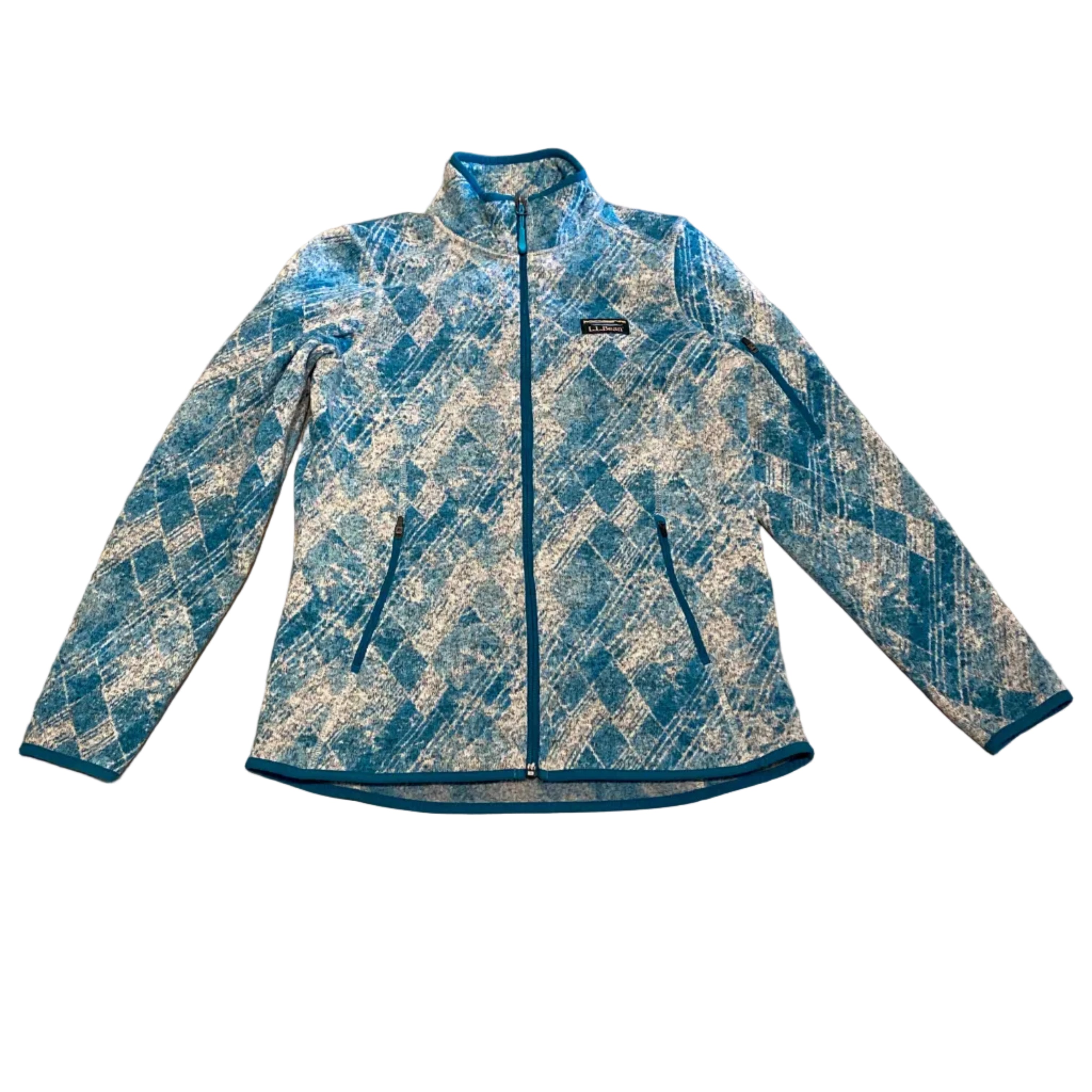 L.L Bean LL Bean Teal Pattern Small Reg Zip Fleece Sweater