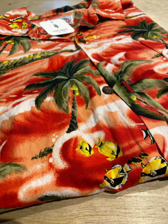 Hawaii Vintage Coral Pink Yellow Fish Large Button Up Shirt