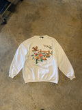 Weekend Edition Chipmunk Farmhouse Scene Medium White Crewneck Sweater Vintage