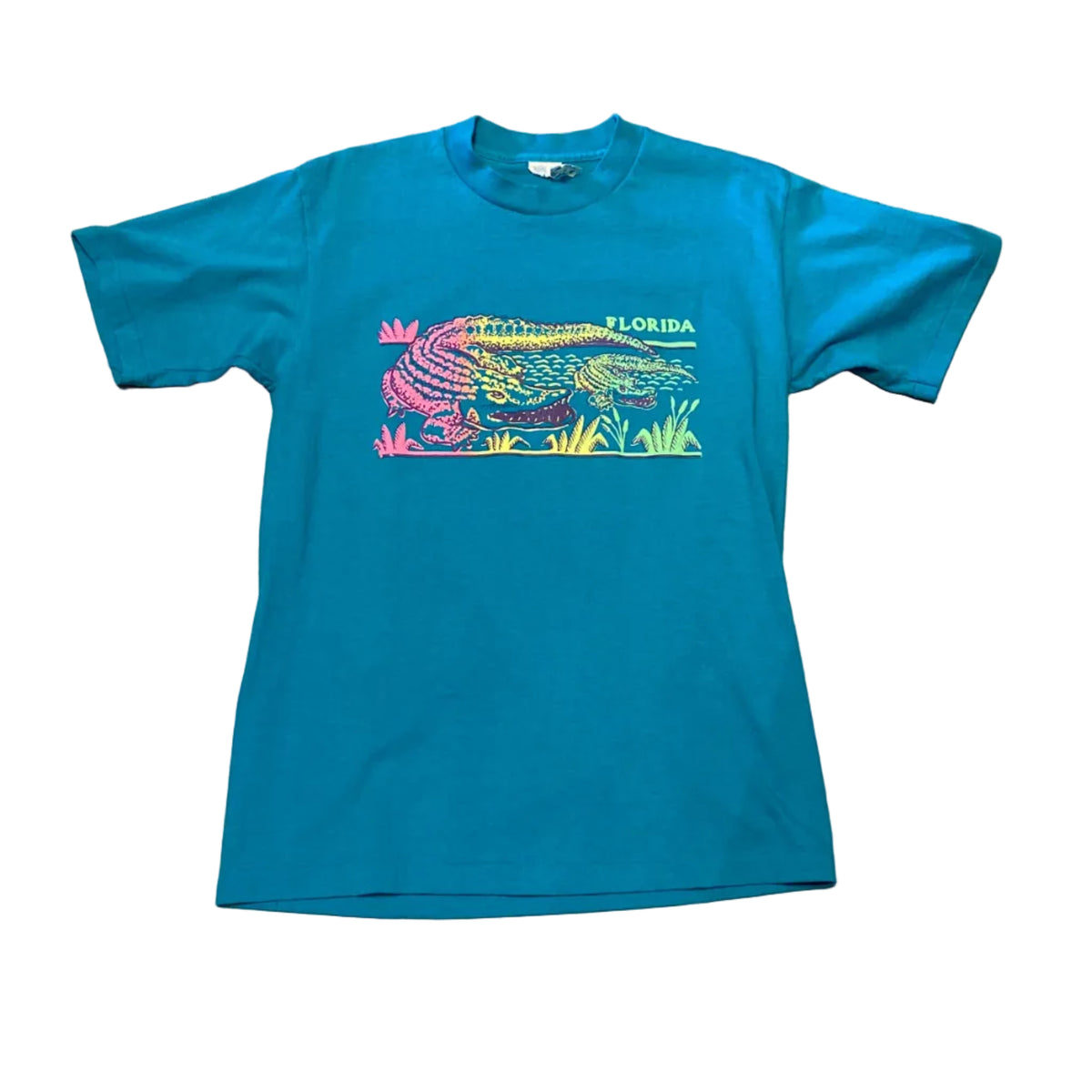 Sun Sportswear Alligator Florida Seashells Shirt Single Stitch Vintage Made in USA Double Sided Medium