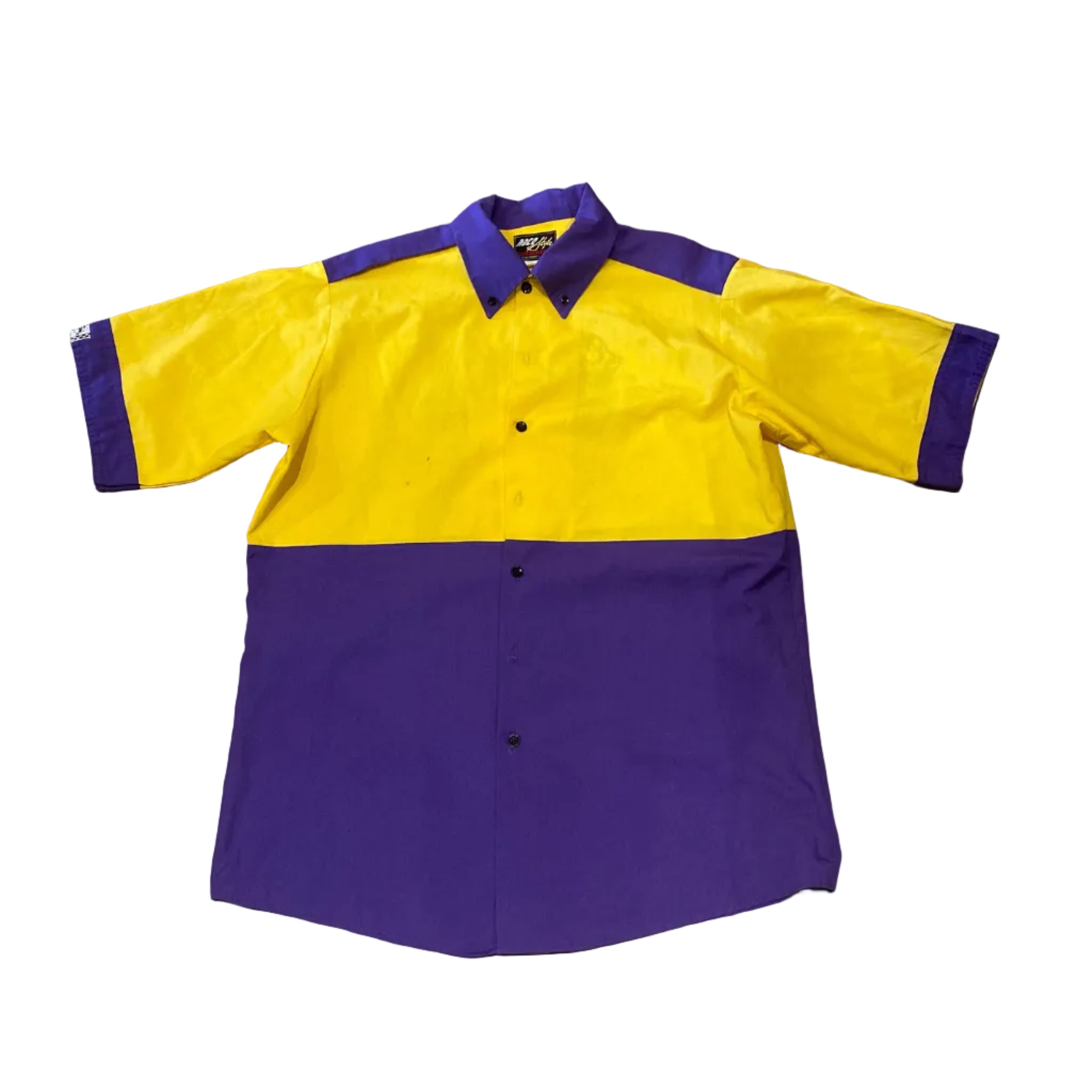 Race Style Sportswear Vintage Mayola Motor Sports Yellow Purple SS Button Up Shirt