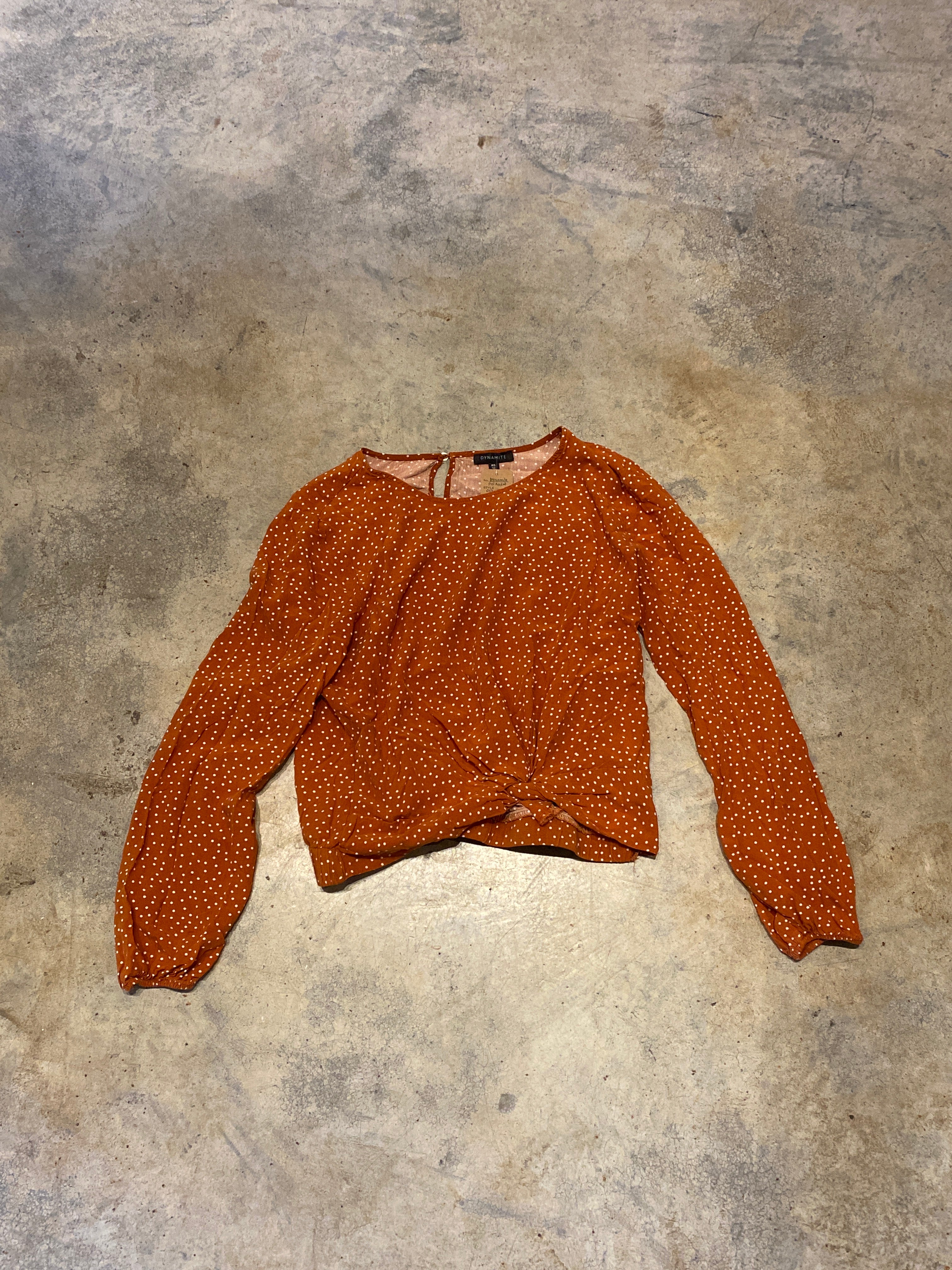 Dynamite Orange Small LS Polkadot Shirt