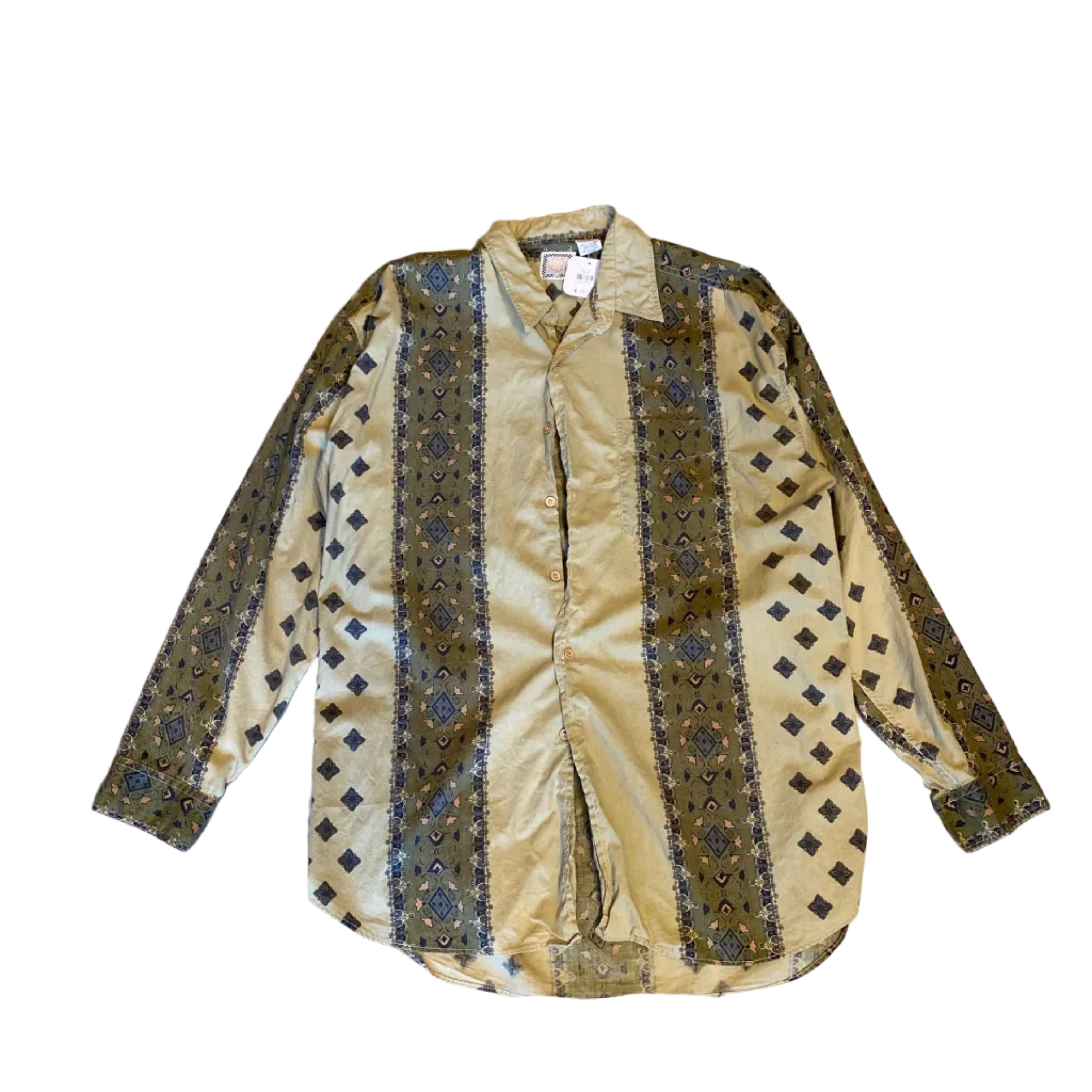 Triple 5 Shirts Button Up Green Long Sleeve Pattern Vintage Shirt XLarge