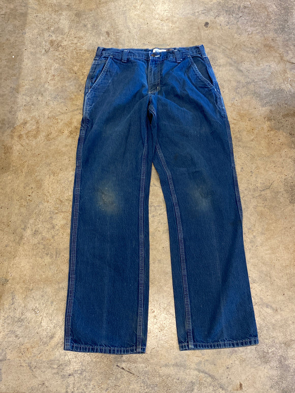 Carhartt 30 32 Dark Blue Mexico Carpenter, Dungaree fit, slight fade on knees Jeans 382-83 RV006