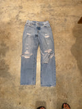 Levi 501 Big E 26 29 High Rise Distress Light Wash Blue Button Fly Barrel Jeans