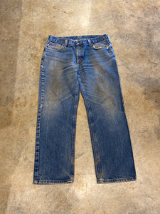 Carhartt 36 30 Blue Mexico Regular, fire resistant, distressed pockets, nice fade Denim Jeans FR8004-MDS RV023
