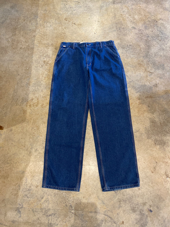 Carhartt 38x34 Navy Blue Mexico Carpenter, flame resistant Denim Jeans FRB-13DNM