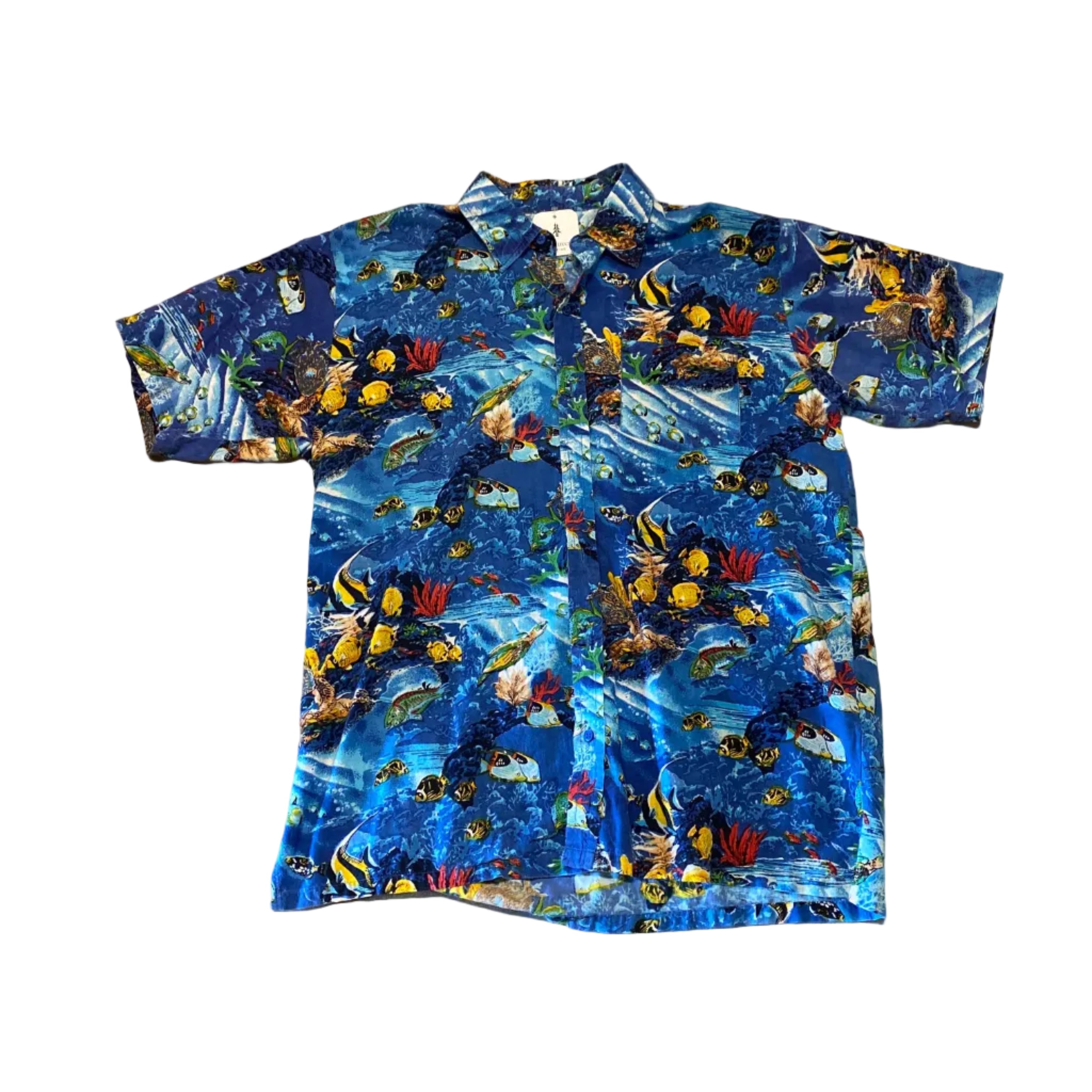 Tropic Traders Vintage Hawaiian Blue Bahamas Fish Button Up Shirt XLarge