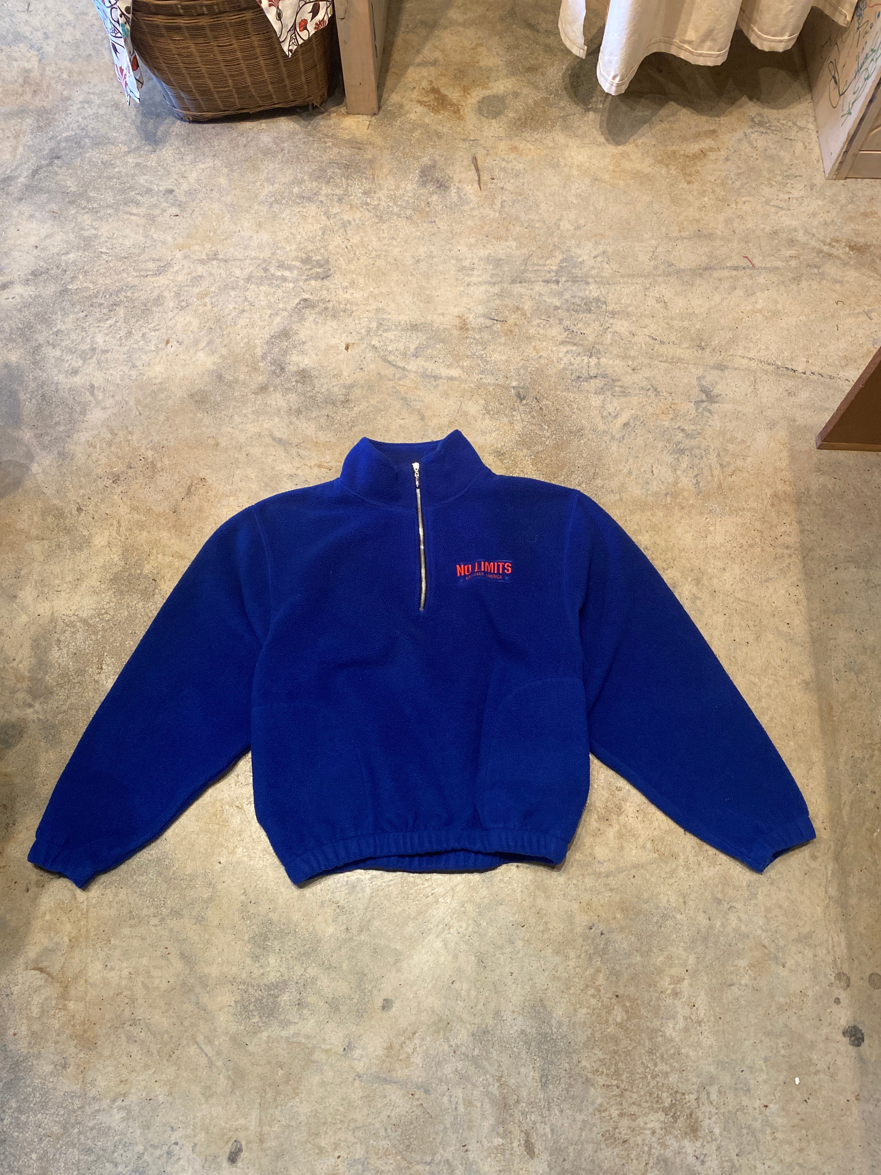 No Limits Blue Quarter Zip Fleece Made in USA Vintage Large Sweater