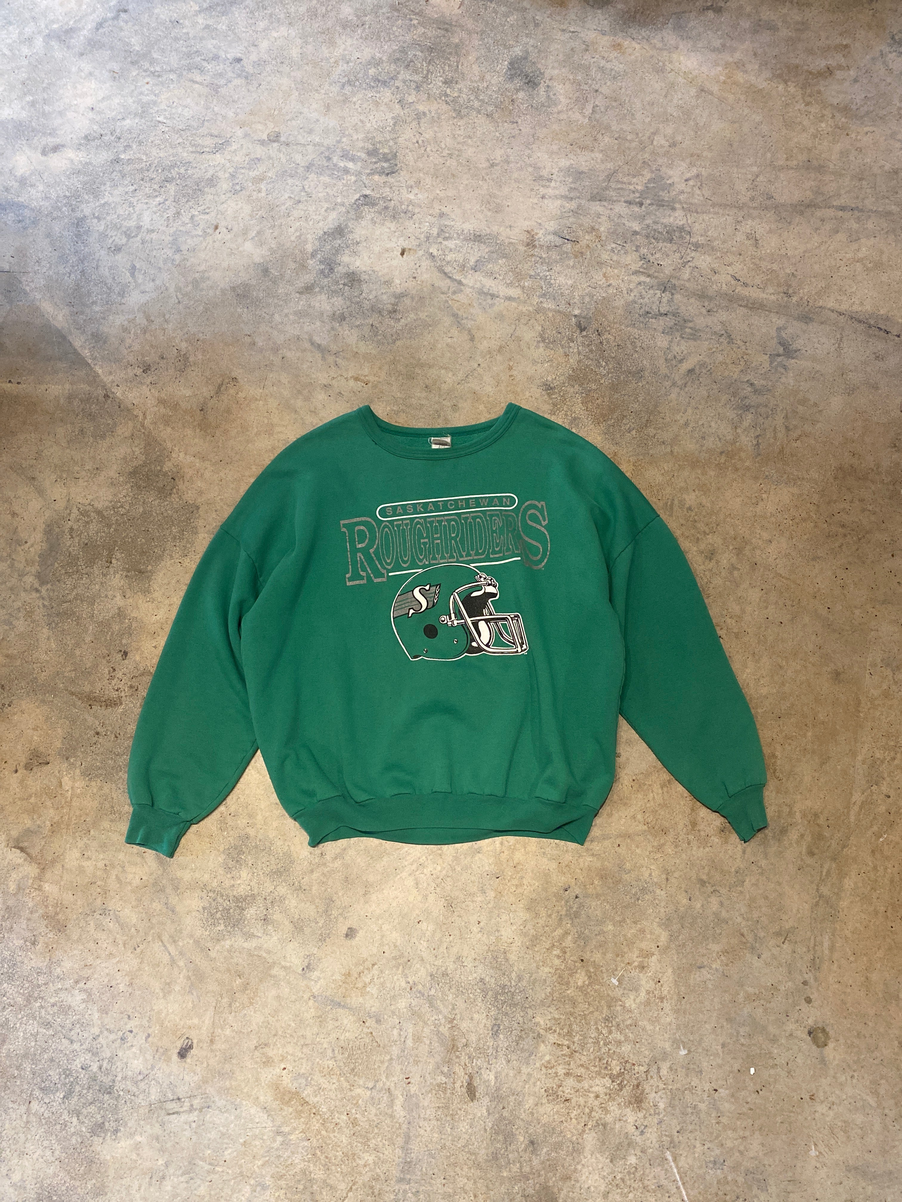 Ravens Athletic Saskatchewan Roughriders Green Crewneck Sweater XLarge Vintage Made in Canada
