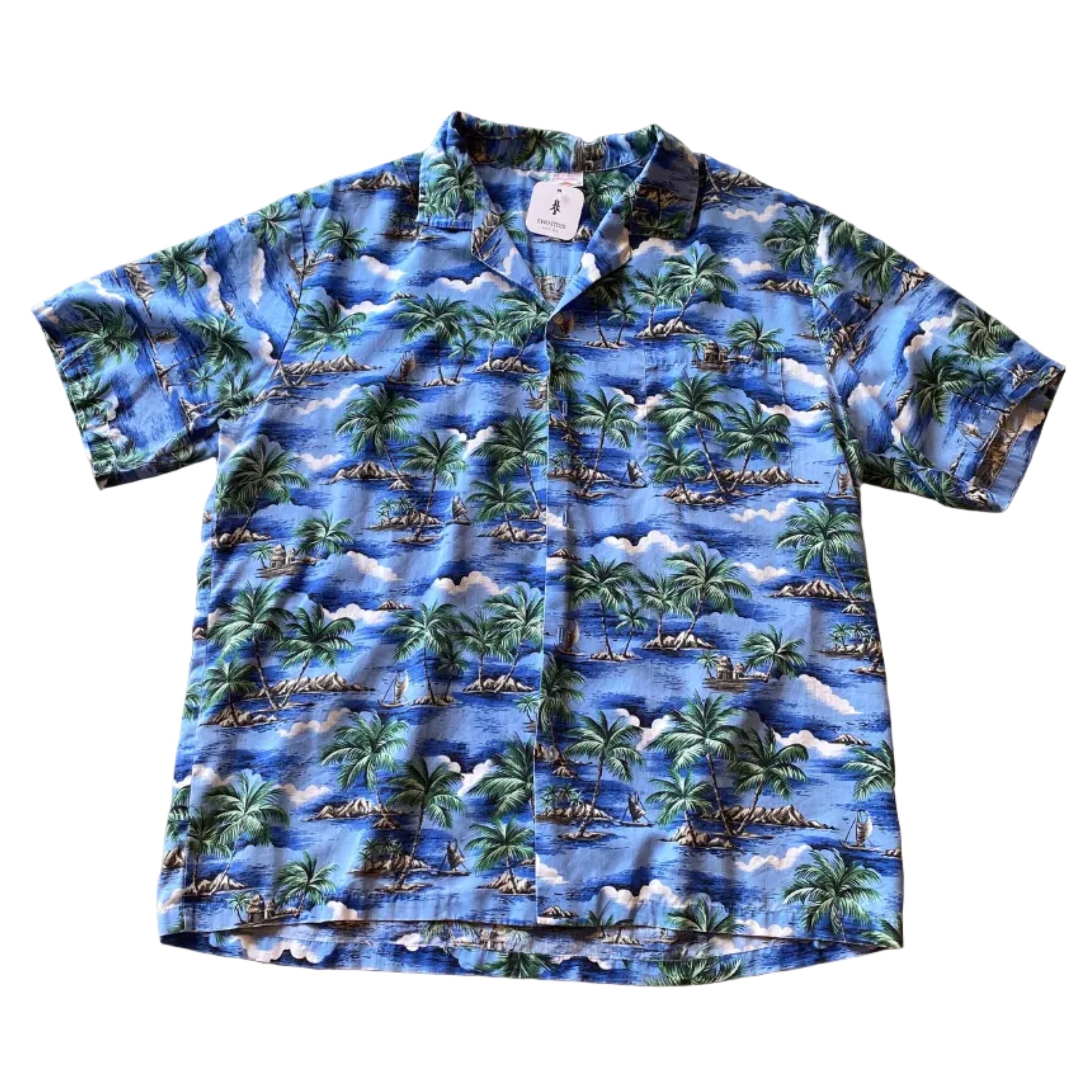 Evergreen Island Light Blue Made in Hawaii Vintage Hawaiian Button Up Shirt