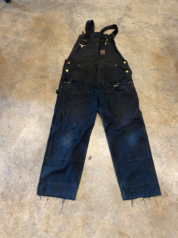 Carhartt Overalls Double Knee Black Ripped Pocket 36 30