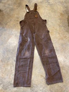 Carhartt Overalls Double Knee Brown Made in USA Ripped Pocket 38 34