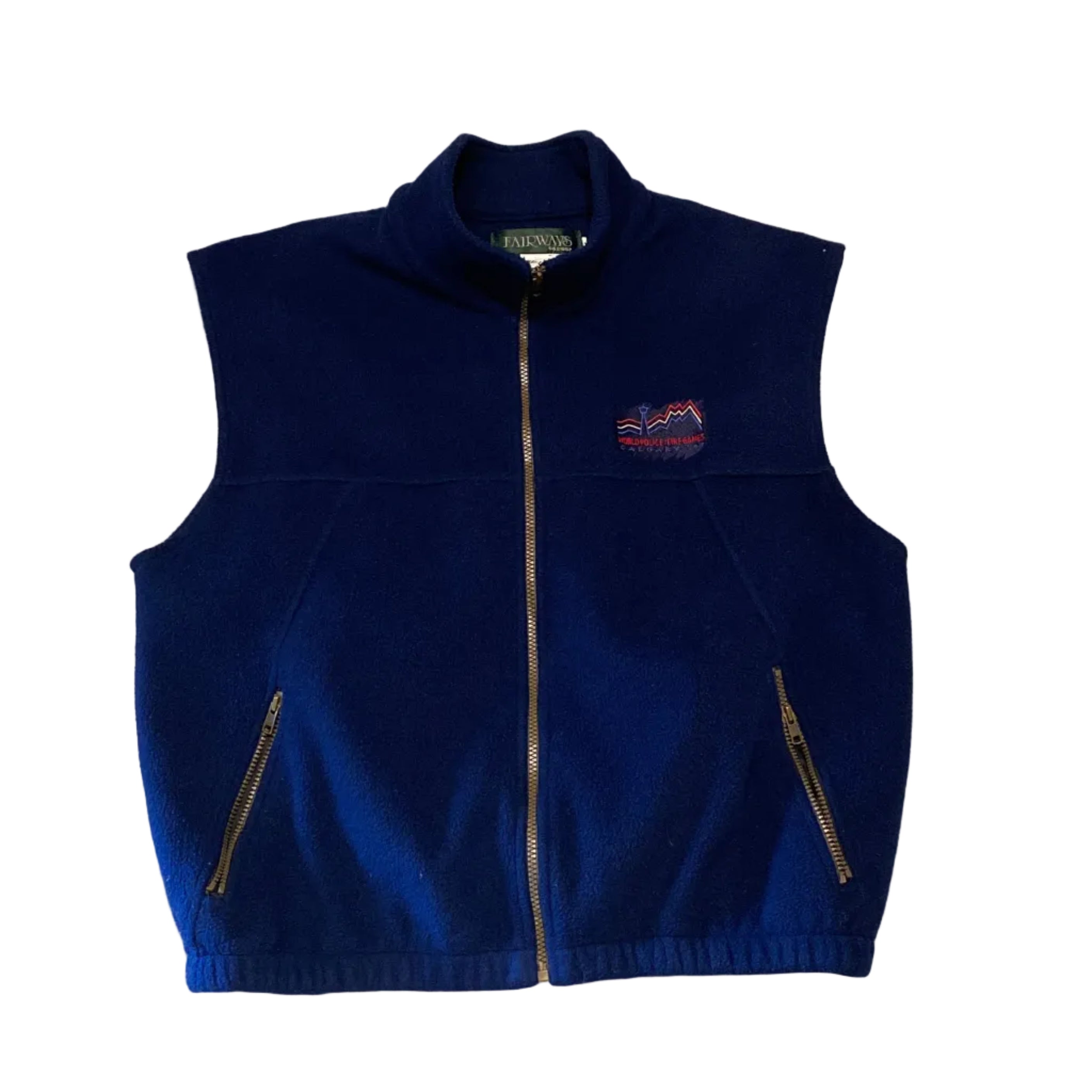 Fairways World Police Fire Games Calgary 1997 Vintage Blue Zip Fleece Vest