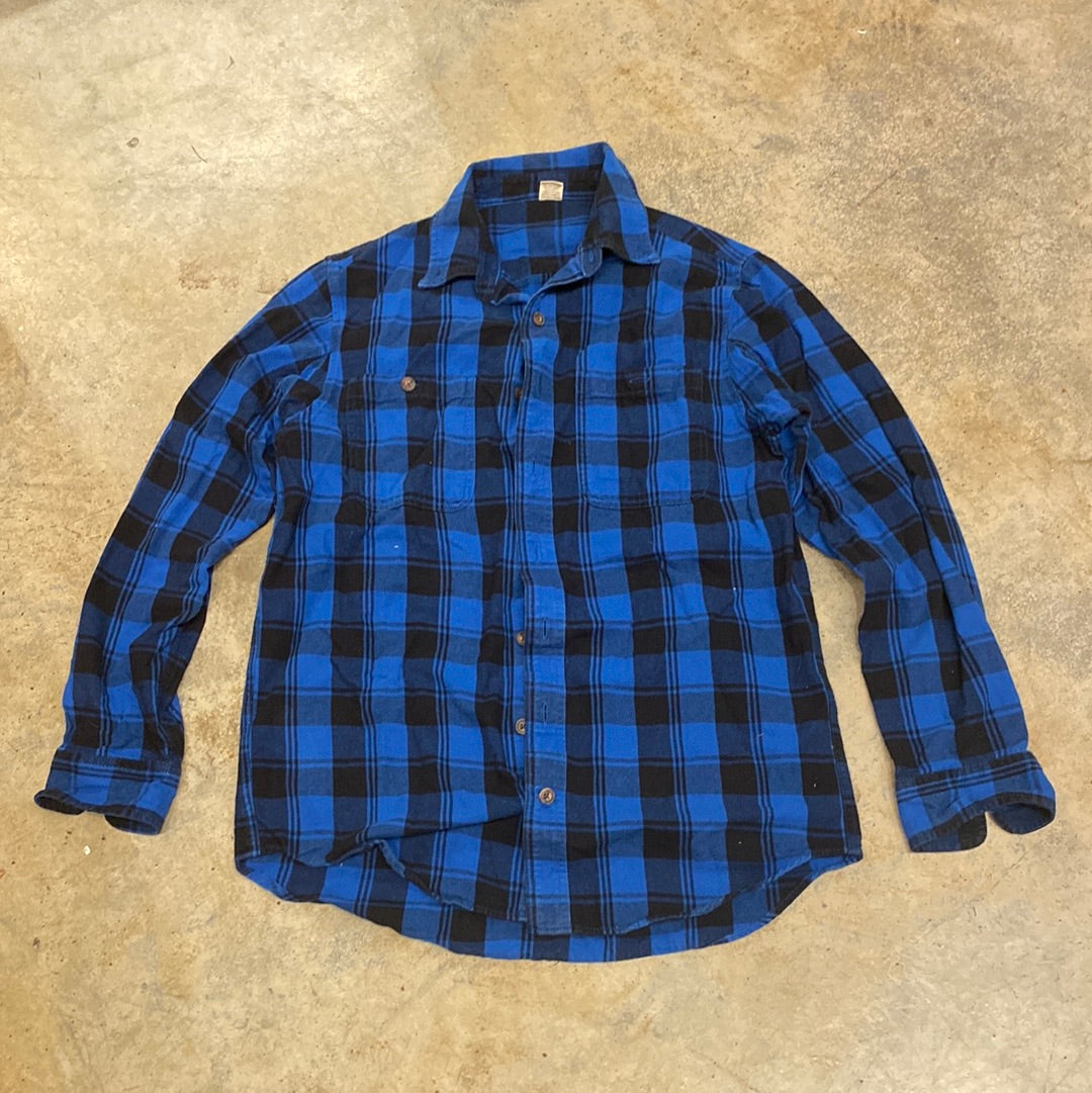 Unbranded Blue Black Flannel Button Up LS Shirt