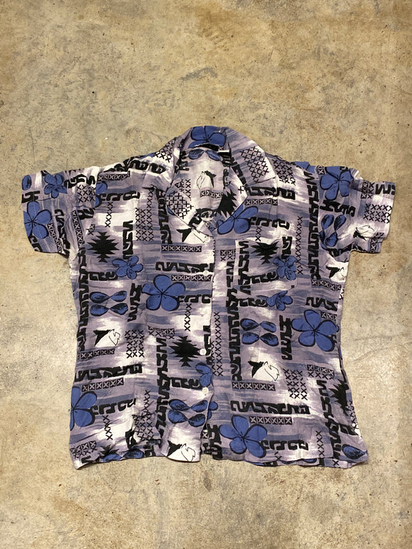 M Basics Hawaiian Rayon Blue Medium SS Button Up shirt