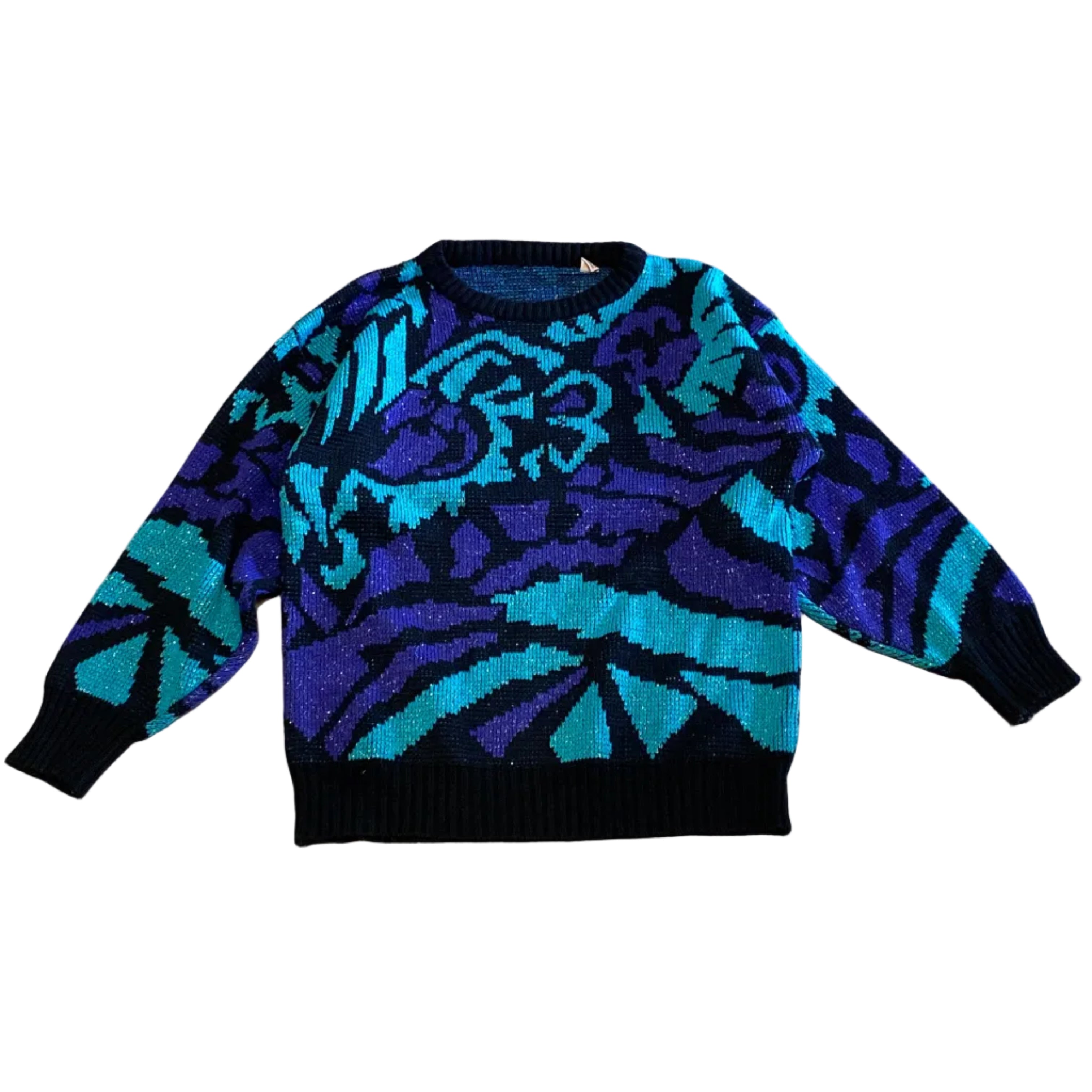 Unbranded Teal Purple Acrylic Knit Vintage Sweater