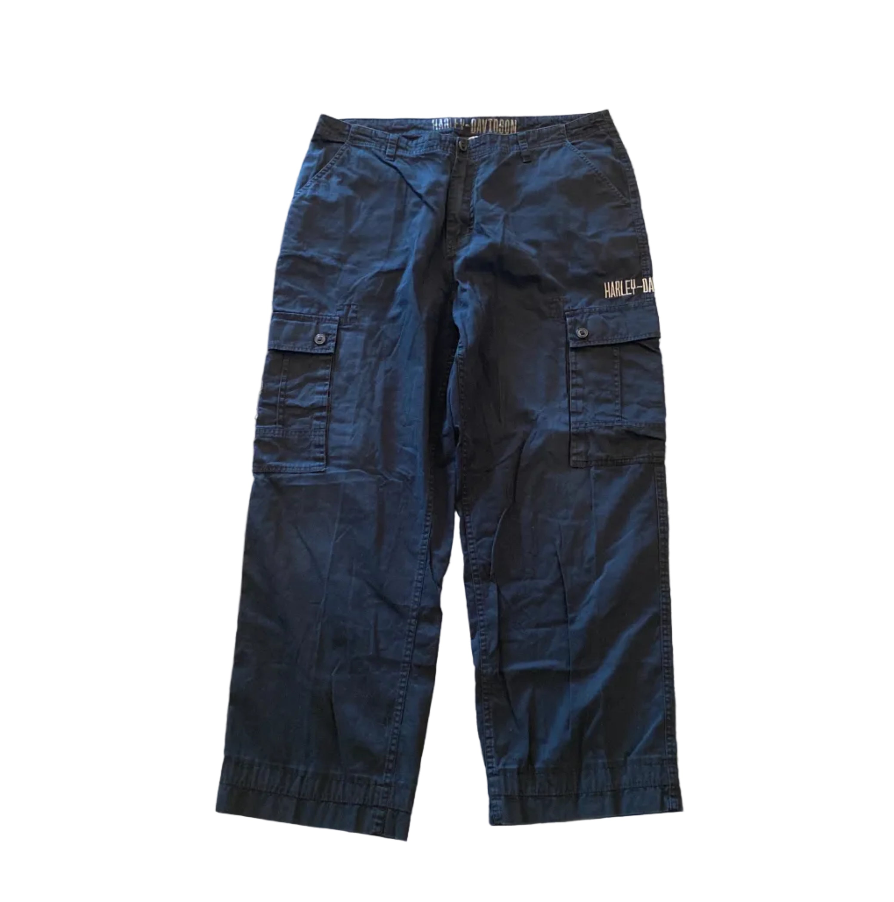 Harley Davidson Baggy Cargo Pants 35 29 Y2K Moto Biker Charcoal Black