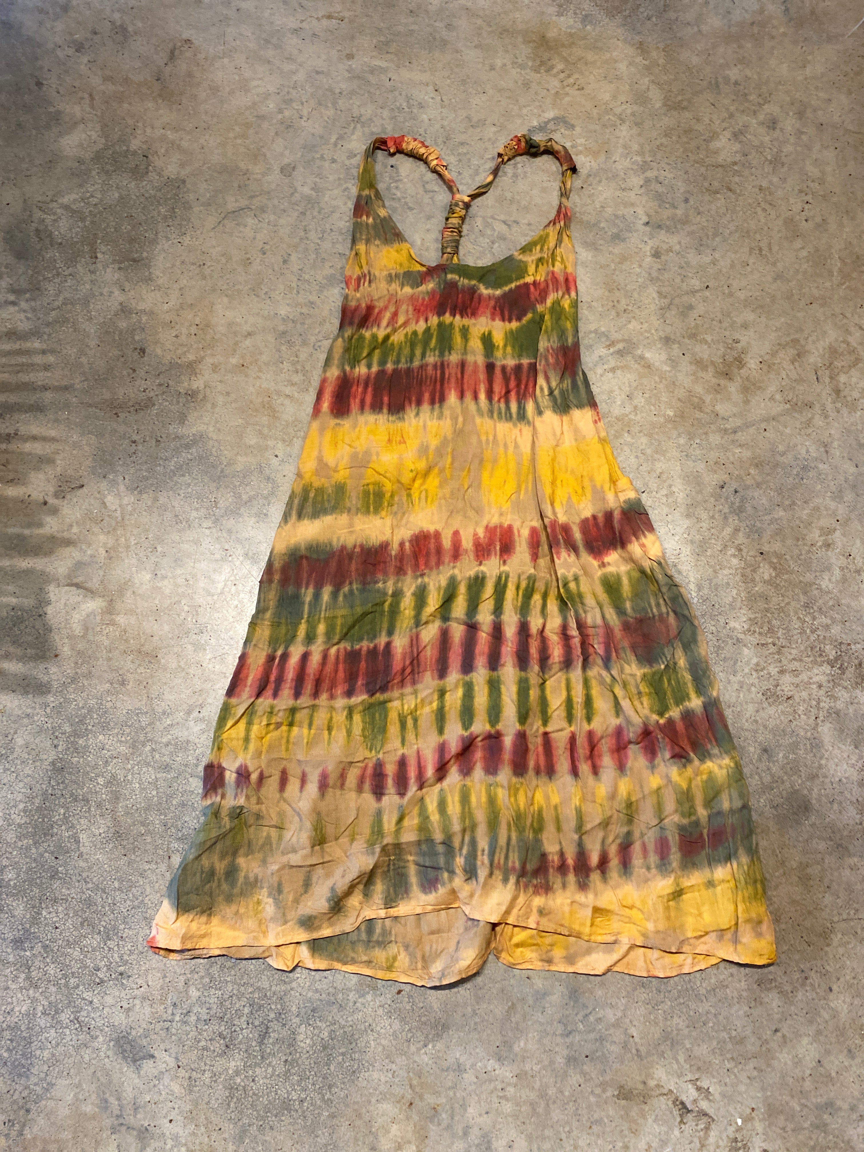 Amazing Tan Tie Dye Wrapped Strap Dress