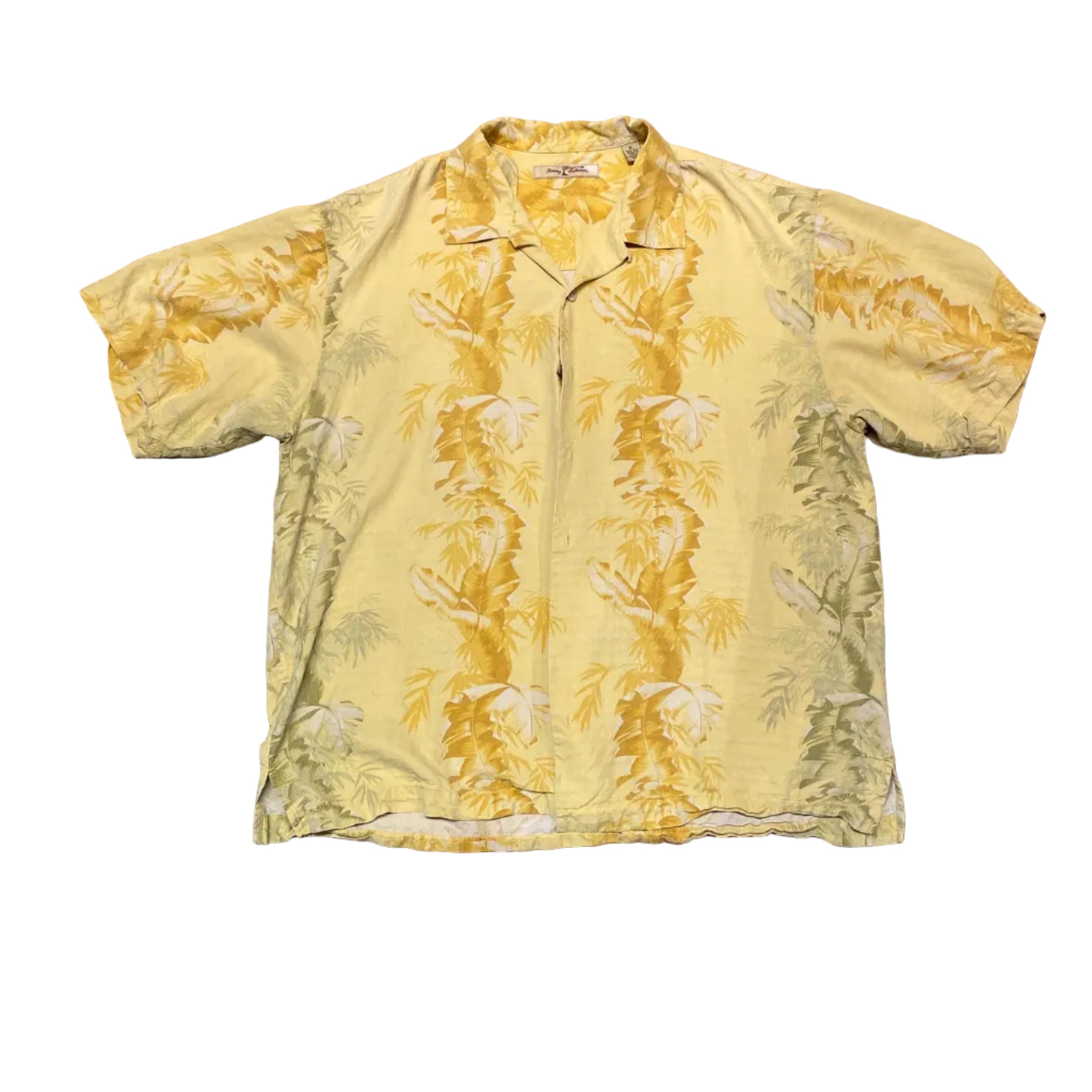 Tommy Bahamas Silk Vintage Hawaiian Yellow Button Up XLarge Shirt