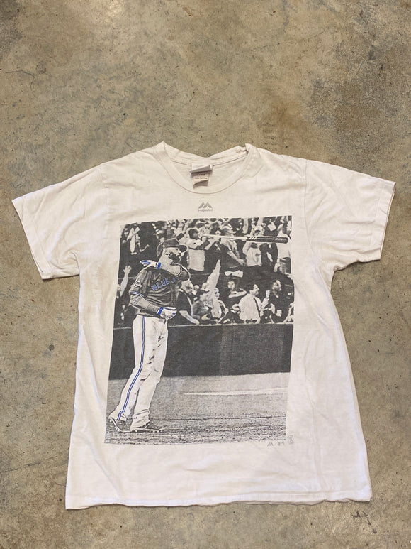 Majestic Blue Jays Small BW Print Joe Batista Bat Throw SS Shirt