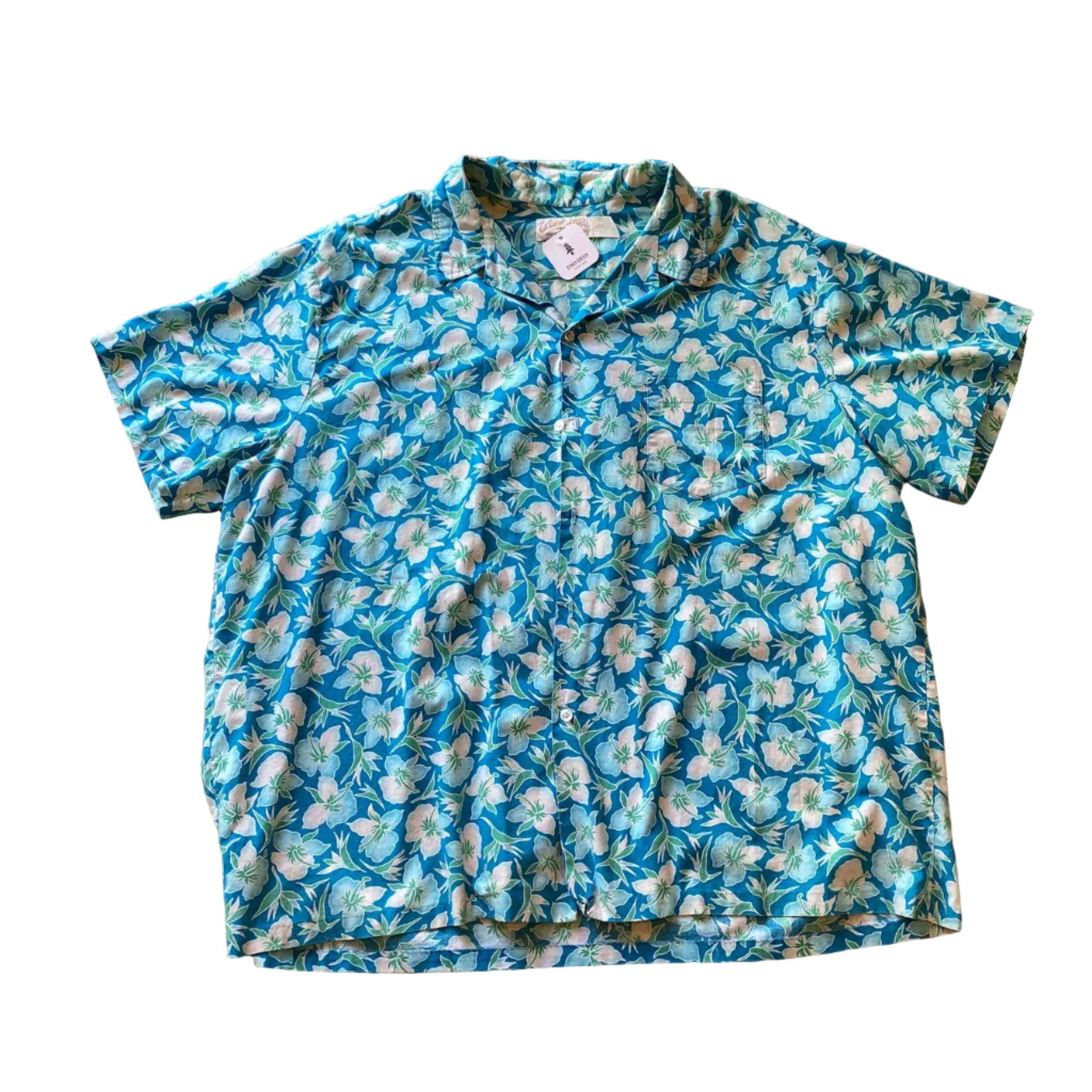 Aliiolani Vintage Hawaiian Blue Hibiscus Button Up Shirt