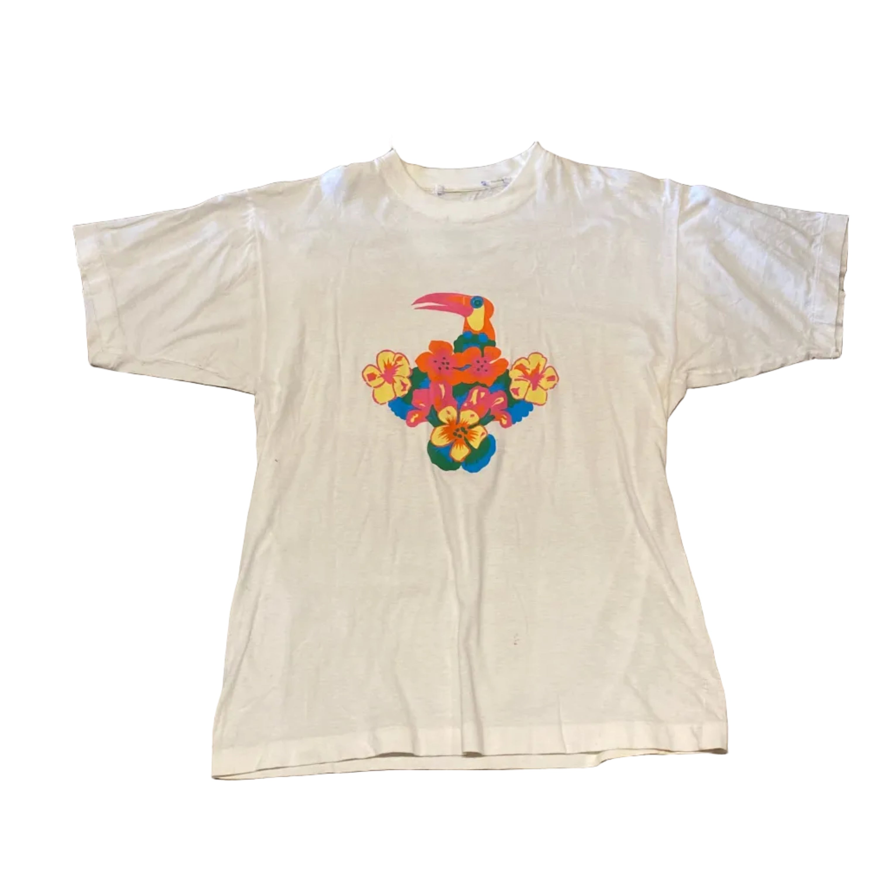 Unbranded Vintage Toucan Colorful Flowers Single Stitch Shirt