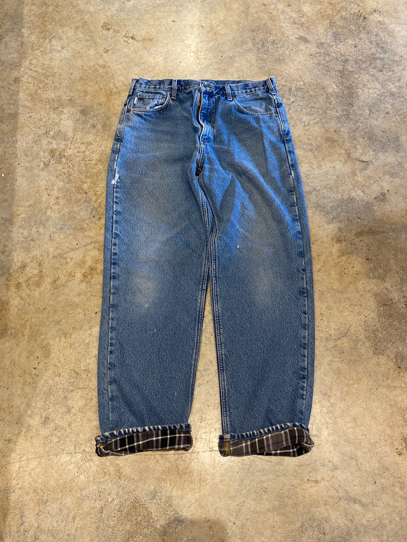 Carhartt 36x34 Blue Mexico Regular, blanket lined, minor paint stain, relaxed fit Denim Jeans B172-DST Relaxed Fit RV026