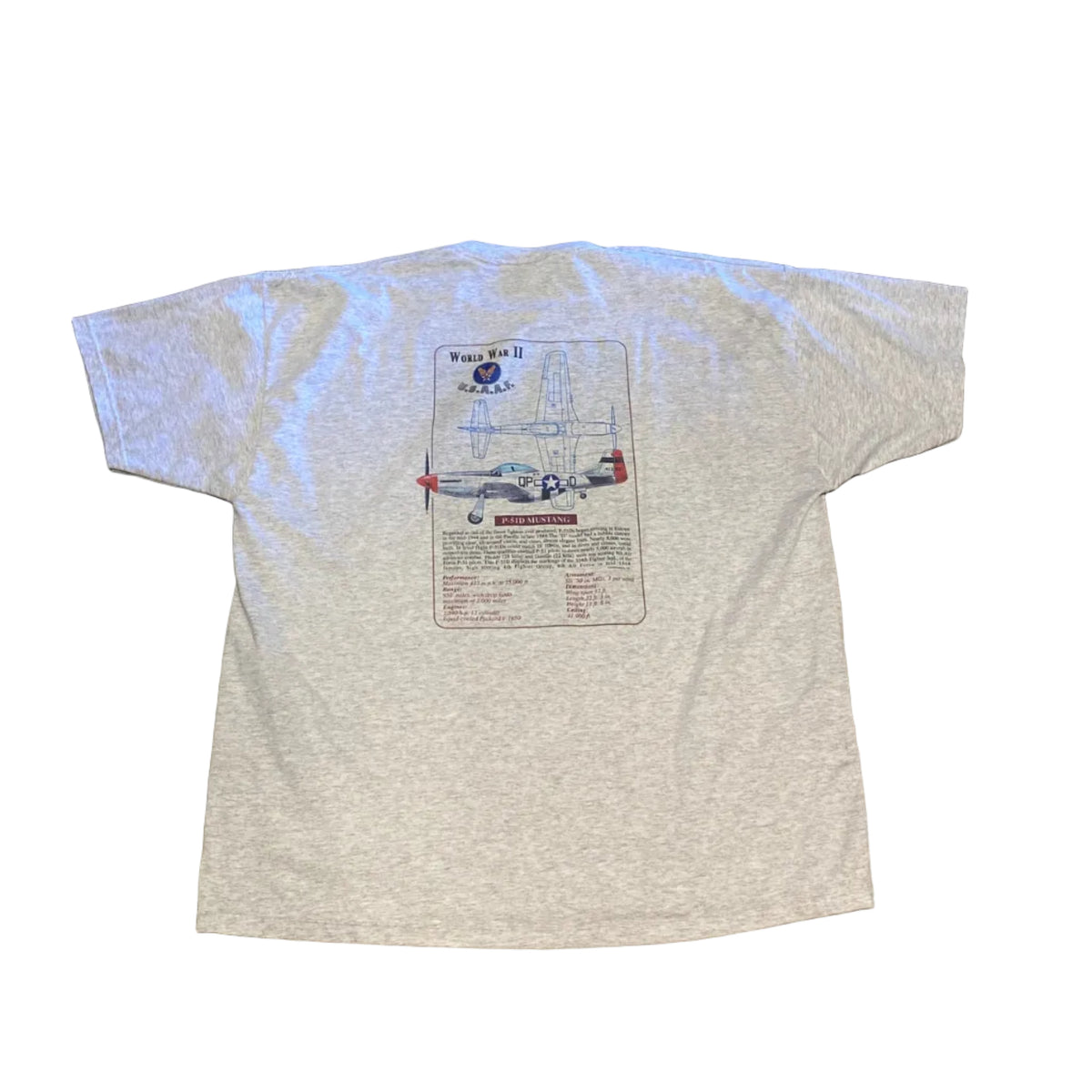 Jerzees World War 2 USAAF WW2 P-51D Mustang XXLarge Shirt Made in USA
