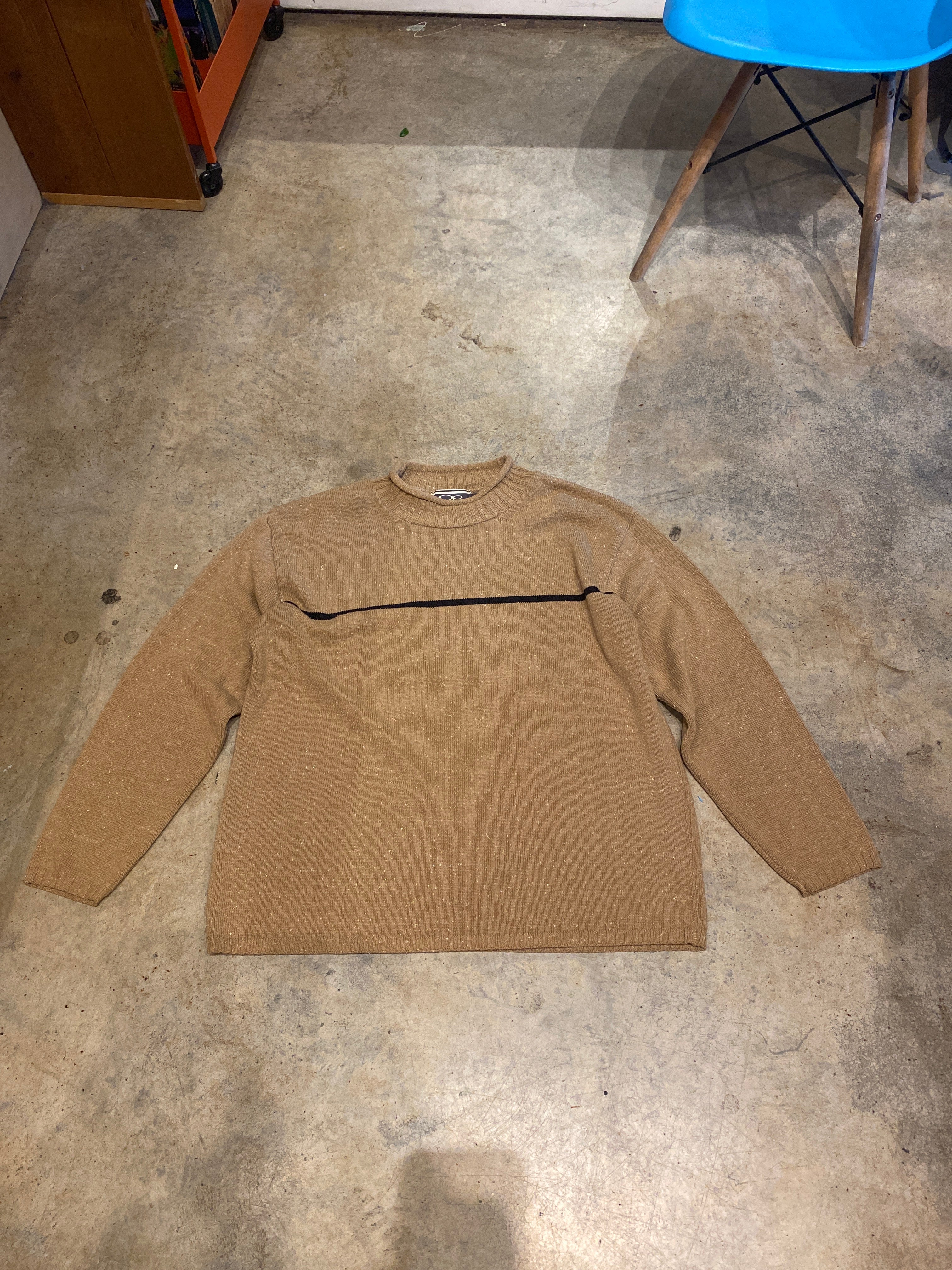 Ocean Pacific OP Fisherman Vintage Tan Knit Ribbed Collar Cowl Yacht XLarge Sweater