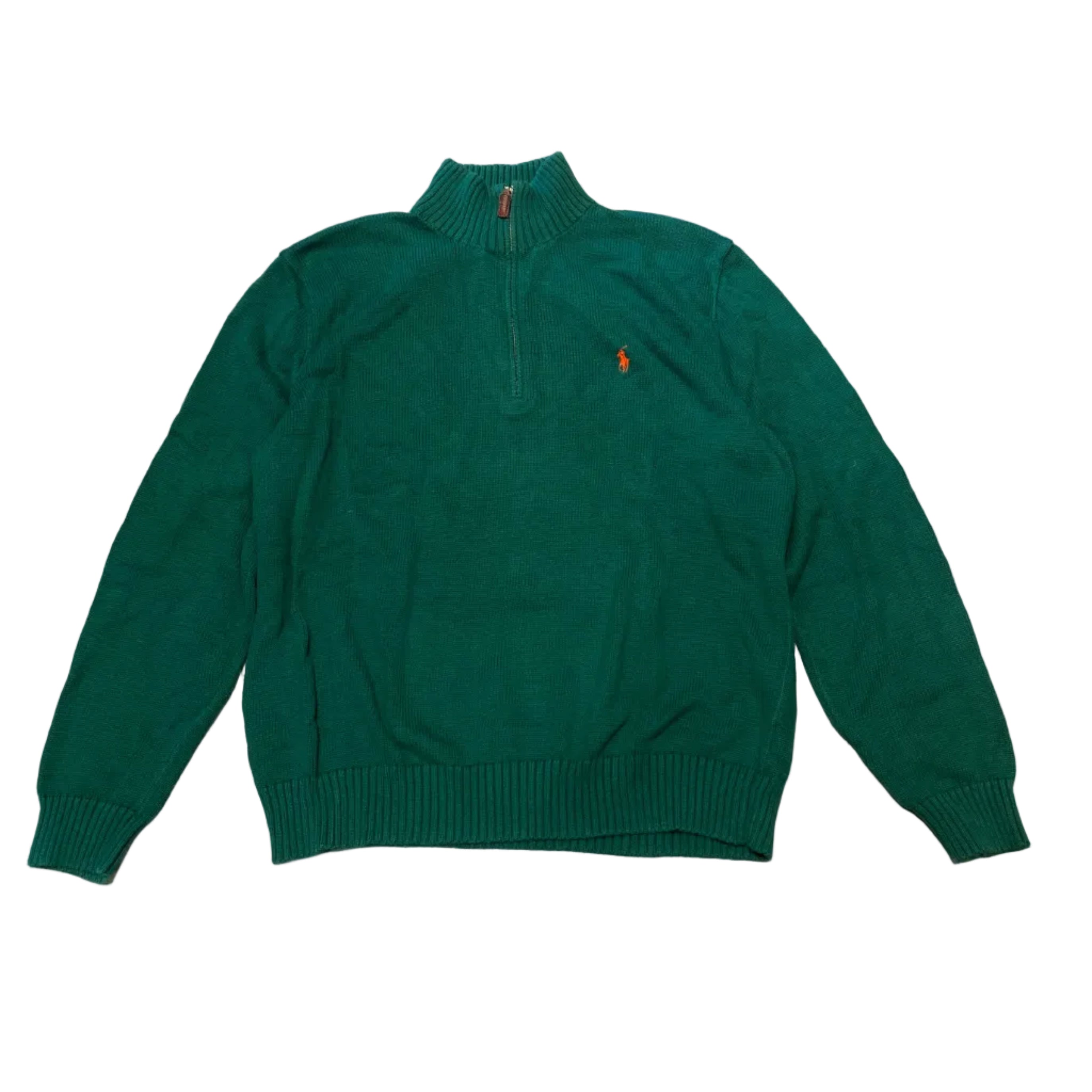 Polo Ralph Lauren Quarter Zip Up Cotton Orange Pony XLarge Vintage Sweater