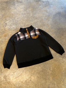 Kori America Large Snap Black Plaid Fleece Sweater