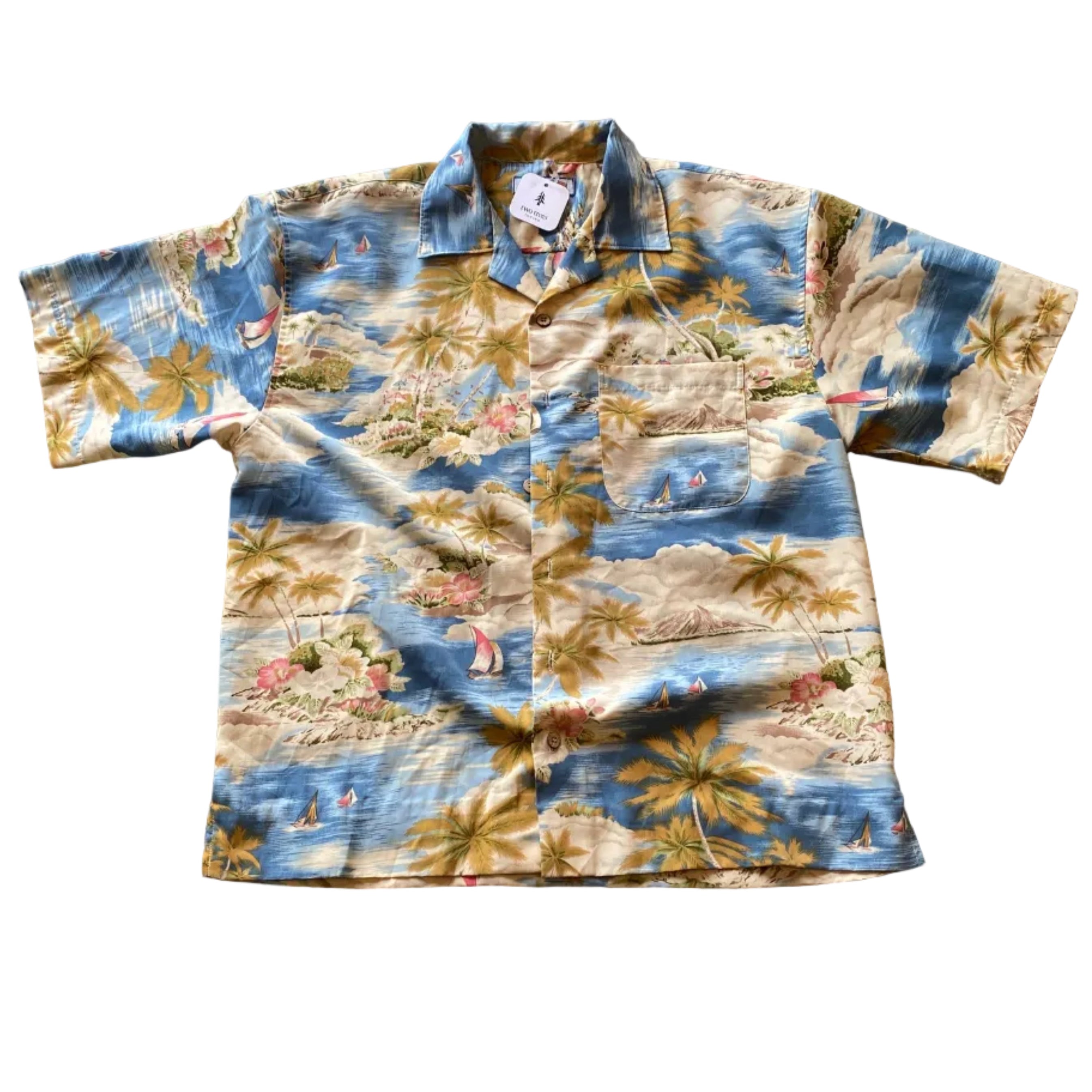 Aloha Joe Hawaiian Light Blue Button Up Shirt Medium Vintage