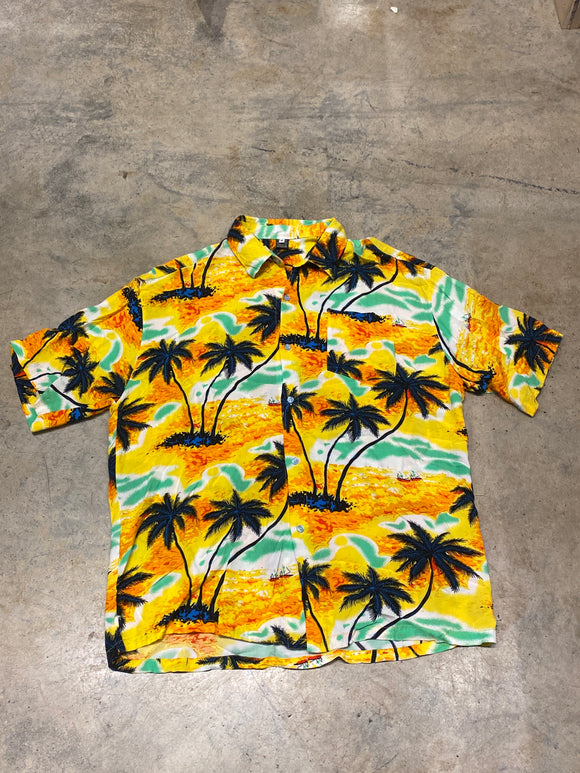 Unbranded Hawaiian Yellow Palm Tree Scene Button Up Shirt Size 6