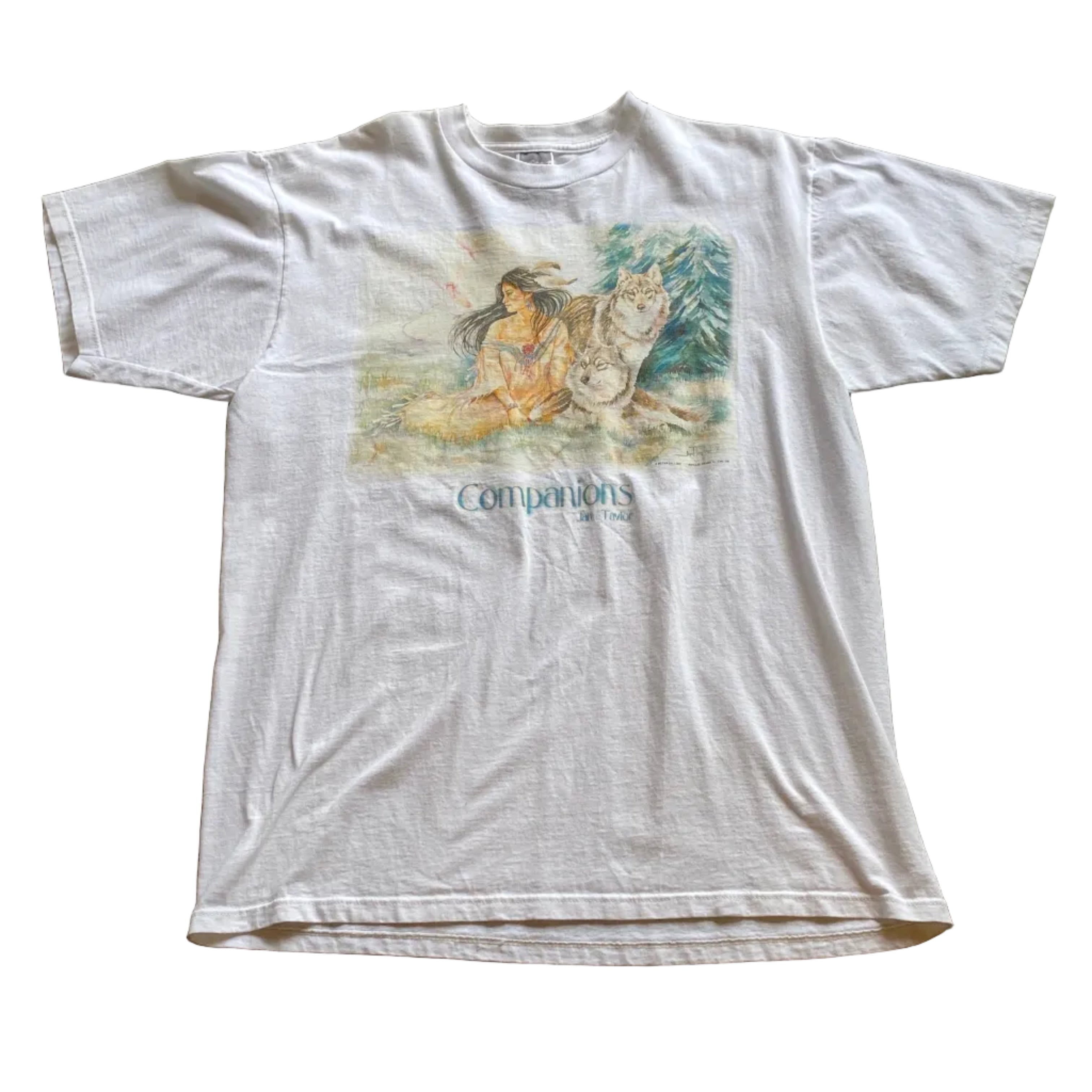 Jerzees Companions Lady and Wolf Large White Shirt
