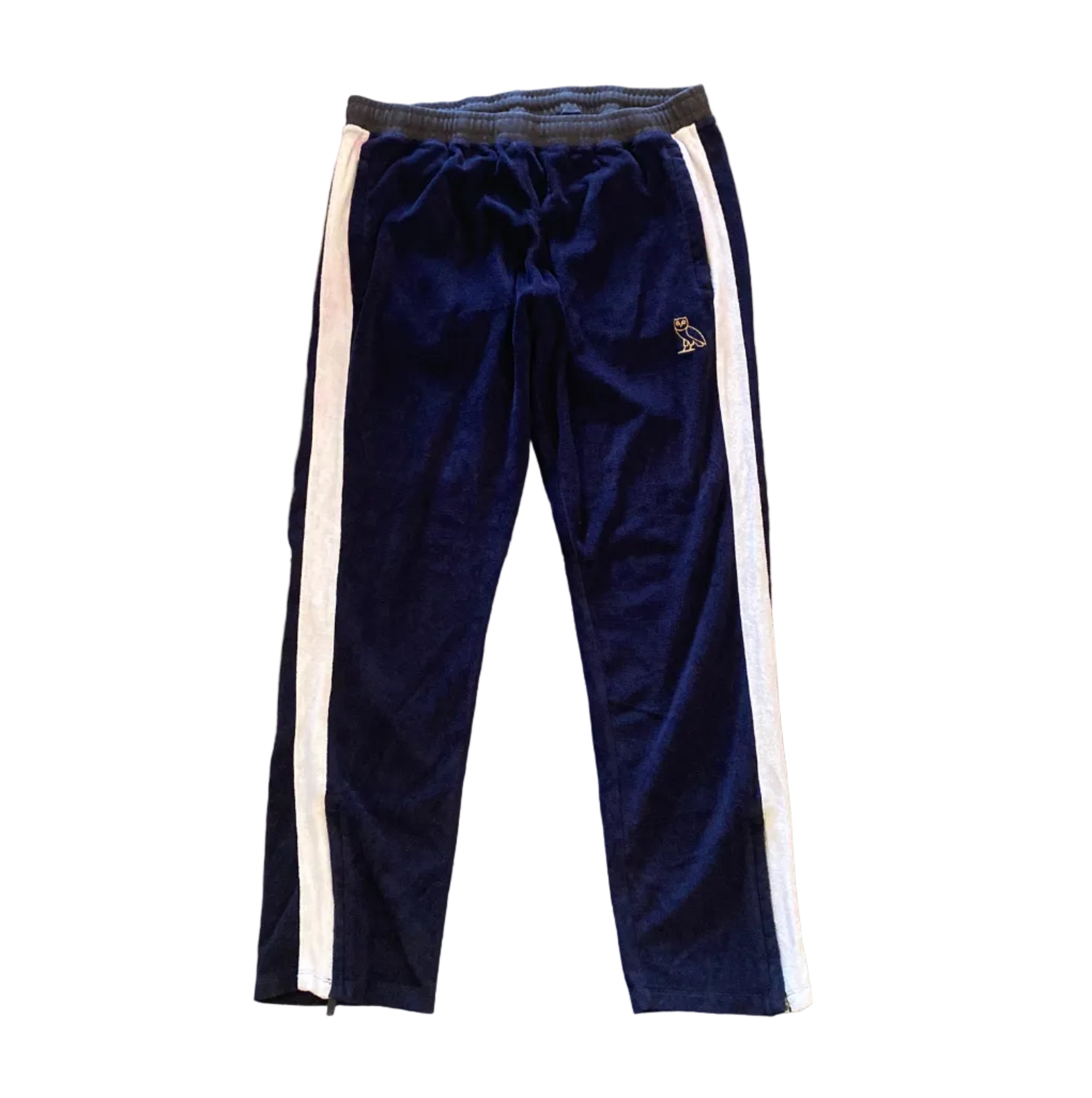 OVO Velour Track Pants 36 32 Ankle Zip XXLarge Navy Blue