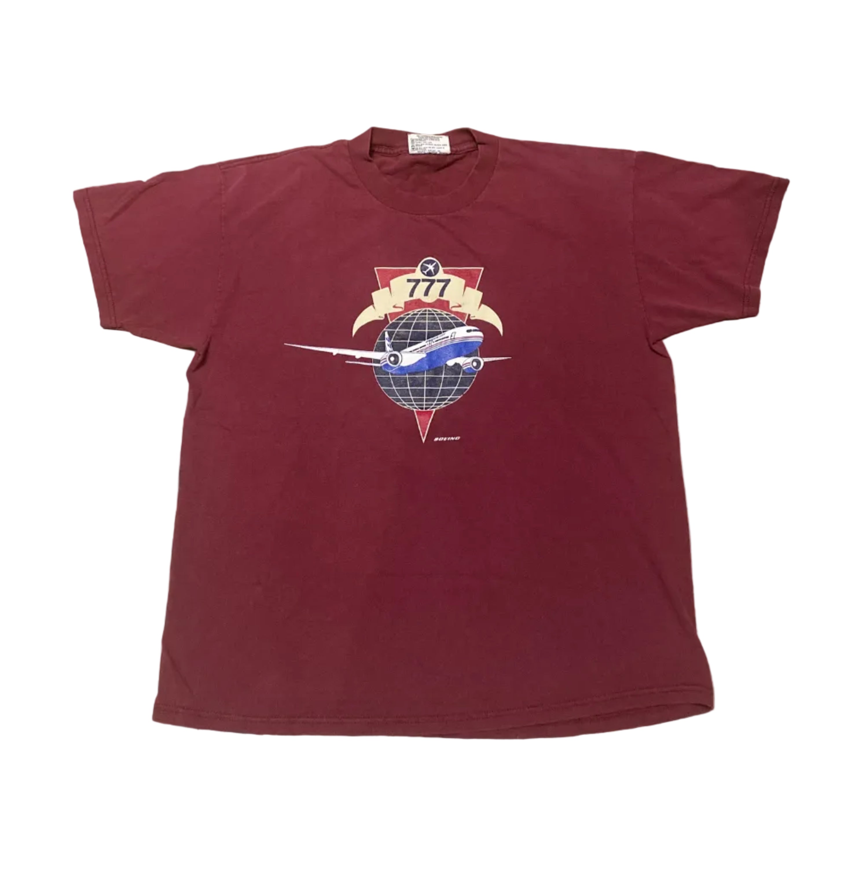 Lee Boeing 777 Vintage Made in USA Burgundy Aviation Airplanes Large Shirt