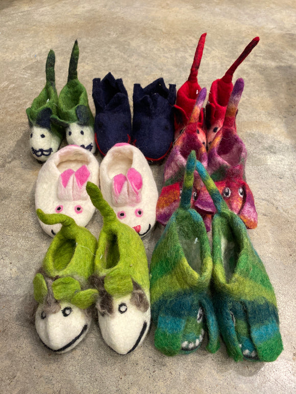 Amazing Tan Felt Children Slippers Hand Made in Nepal