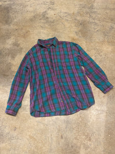 Greatland Apparel Collar   LS Button Up Medium  Purple Teal Shirt