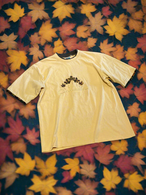 Cityscape Vancouver Canada Yellow Embroidered Vintage Shirt Medium Made in Canada