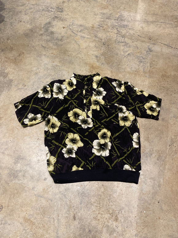 Palmland Black Button Up with Hibiscus Flowers Hawaiian XLarge