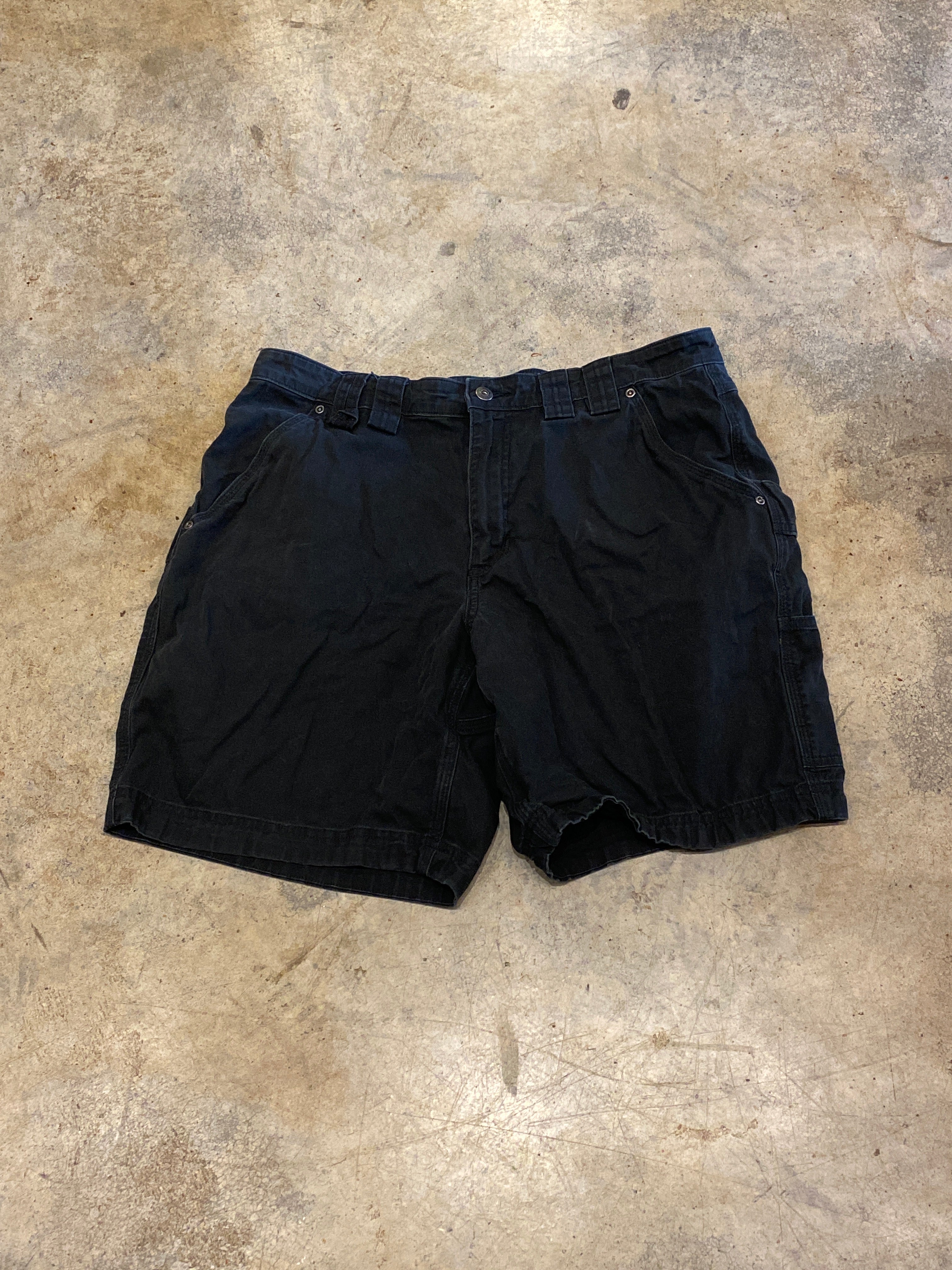 Duluth Trading Flex Fire Hose Black Denim Shorts 34