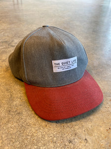 The Quiet Life 5 Panel Hat Grey with Red Brim RV089