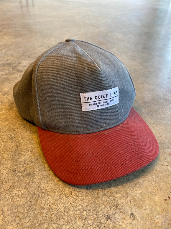 The Quiet Life 5 Panel Hat Grey with Red Brim RV089