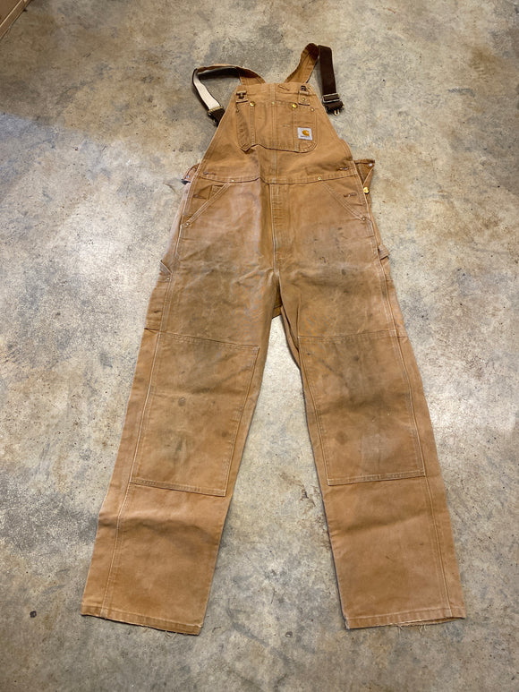 Carhartt Overalls Double Knee Light Brown With Rivet Ripped Pocket 36 32